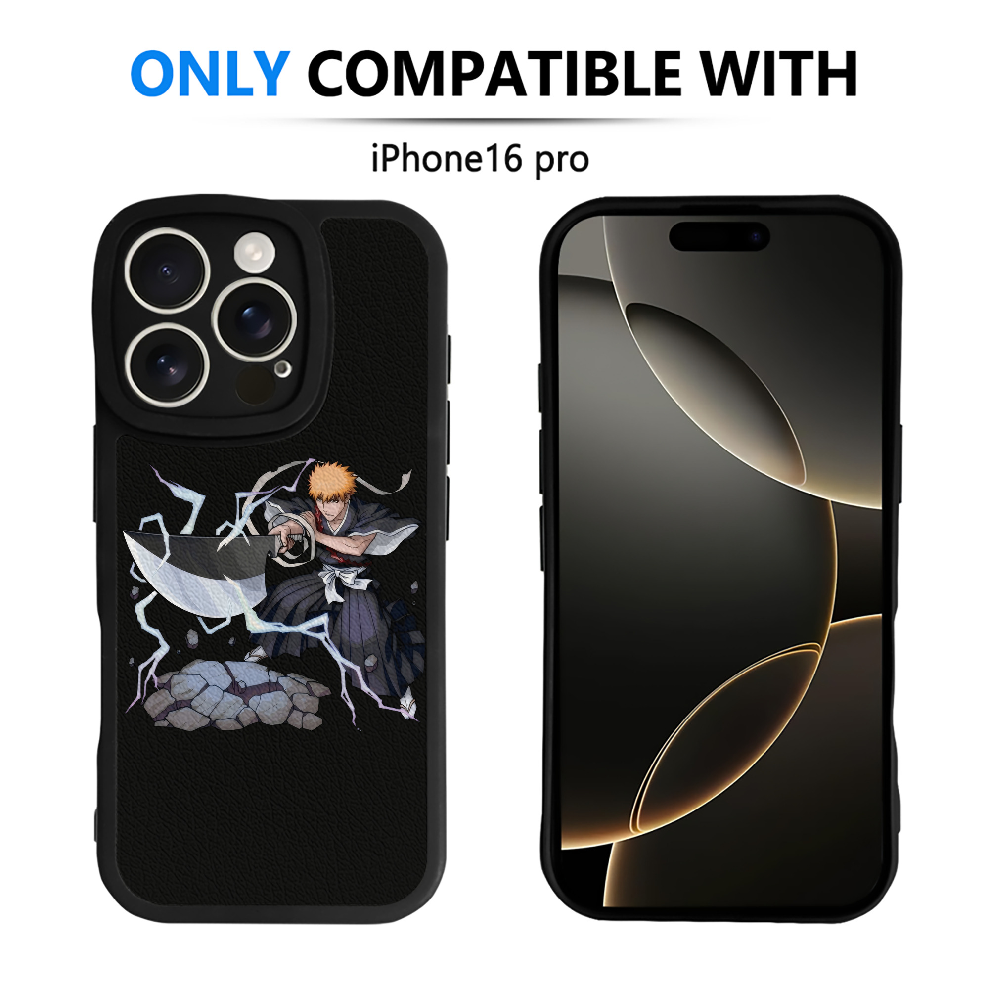 ブリーチ 黒崎一護（くろさき いちご）BLEACH Kurosaki Ichigo 【iPhone 16シリーズ対応】シリコンスマホケース（レザー調） 材質：シリコン